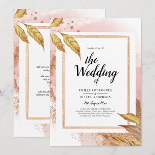 Invitation ROSE BUDGET Gold Feuilles de mariage Inviter QR Co