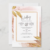 Invitation ROSE BUDGET Gold Feuilles de mariage Inviter QR Co (Devant)