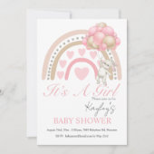 Invitation Rose C’est une fille Baby shower d’aquarelle arc-e (Devant)