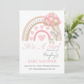Invitation Rose C’est une fille Baby shower d’aquarelle arc-e (Debout devant)