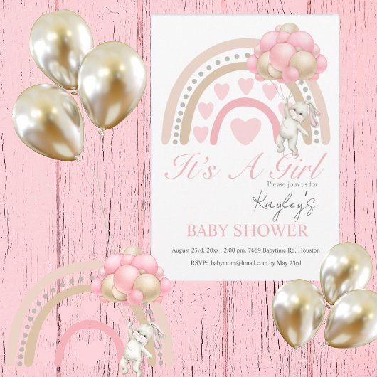 Invitation Rose C’est une fille Baby shower d’aquarelle arc-e
