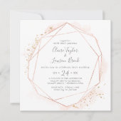 Invitation Rose Carré Mariage géométrique aquarelle or (Devant)