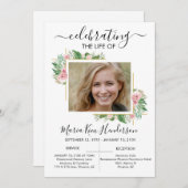 Invitation Rose Célébration de la vie funéraire Photo (Devant / Derrière)