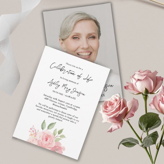 Invitation Rose Celebration of Life Photo Funeral