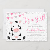 Invitation Rose C'est un Baby shower de vache fille (Devant)
