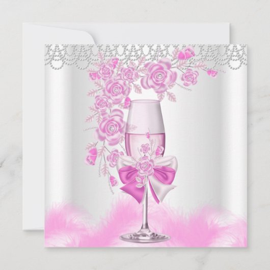 Invitation Rose Champagne Blanc Anniversaire (Dos)