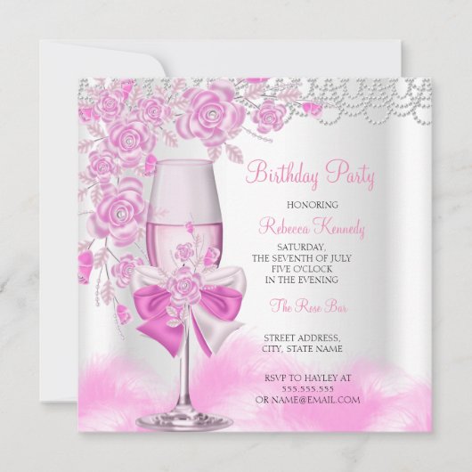 Invitation Rose Champagne Blanc Anniversaire (Devant)