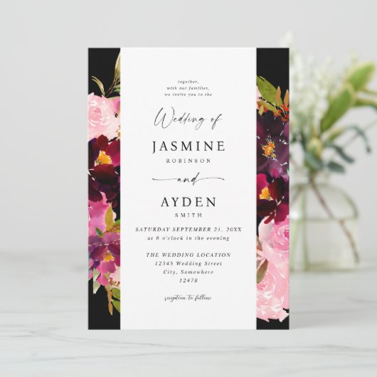 Invitation Rose chaud et blanc rose et violet Mariage V3- noi (Debout devant)