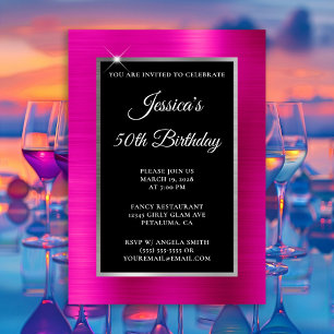 Invitation Rose Chaud et Noir de Feuille d'Argent 50e Anniver