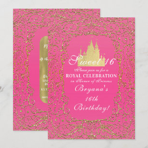 Invitation Rose Chaud Et Or Château Royal Princesse Douce 16