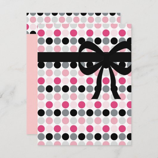 Invitation Rose chaud, gris, rose clair et noir Pois (Devant / Derrière)