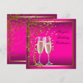 Invitation Rose Chaud Or Femme Rose Chaud Fête d'Anniversaire (Devant / Derrière)