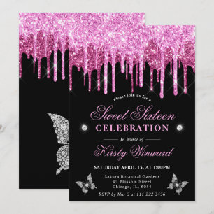 Invitation Rose Chaud Paillettes Qui Coulent Sweet 16