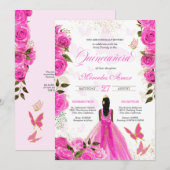 Invitation Rose chaud papillon Mariposa Quinceanera Rose (Devant / Derrière)