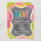 Invitation Rose chaud, Saumon, Jaune et Vert mignonne À damie (Devant / Derrière)