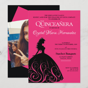Invitation Rose Chaude et Noir Quinceañera