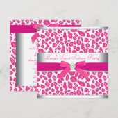 Invitation Rose Chaude Léopard à Nœud Rose Fête des 16 Ans Lé (Devant / Derrière)