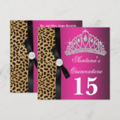 Invitation Rose Chaude Léopard Quinceanera (Devant / Derrière)