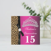 Invitation Rose Chaude Léopard Quinceanera (Debout devant)