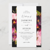 Invitation Rose Chaude & Rose Pâle & Mariage Violet V3- Noir (Devant)