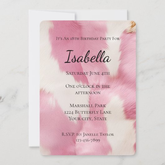 Invitation Rose chic blanc Cowgirl Anniversaire en cuir de va (Dos)