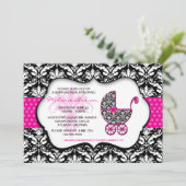 Invitation rose chic de baby shower de damassé de (Debout devant)