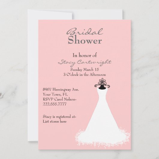 Invitation rose chic de Fête de la mariée de robe (Devant)