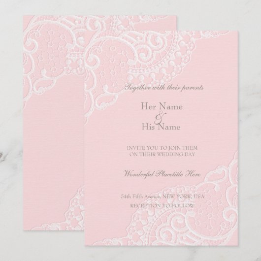 Invitation Rose Chic Élégant Dentelle Mariage (Devant / Derrière)