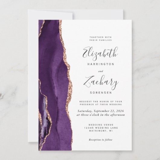 Invitation Rose chic Gold Agate Mariage (Devant)