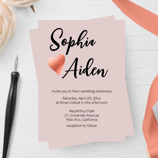 Invitation Rose chic Gold Mariage de coeur