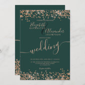 Invitation Rose chic parties scintillant d'or confetti mariag (Devant / Derrière)