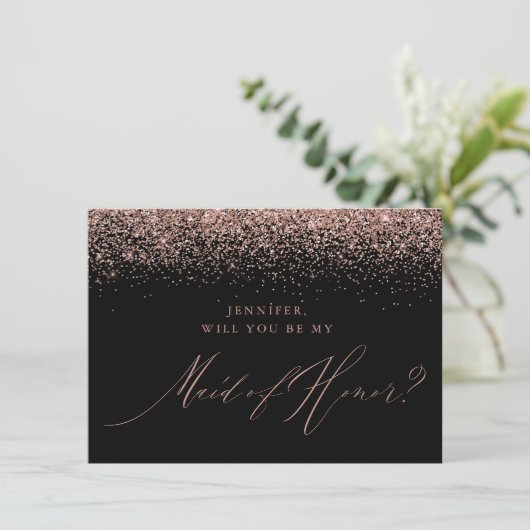 Invitation Rose Chic Parties scintillant or Script noir domes (Debout devant)