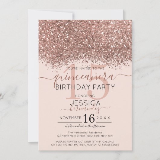 Invitation Rose Chic Parties scintillant rose or Confetti Qui (Devant)