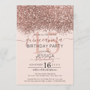 Invitation Rose Chic Parties scintillant rose or Confetti Qui