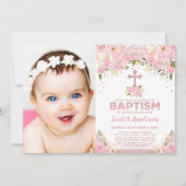 Invitation Rose Chic Parties scintillant rose or floral Baptê (Devant)