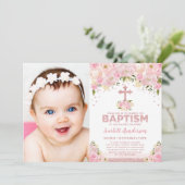 Invitation Rose Chic Parties scintillant rose or floral Baptê (Debout devant)