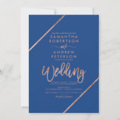 Invitation Rose chic typographie or mariage bleu (Devant)