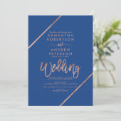 Invitation Rose chic typographie or mariage bleu (Debout devant)