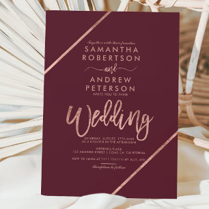 Invitation Rose chic typographie or rouge bordeaux mariage