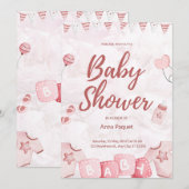 Invitation Rose Clair Aquarelle Illustrative Moderne Enfantin (Devant / Derrière)