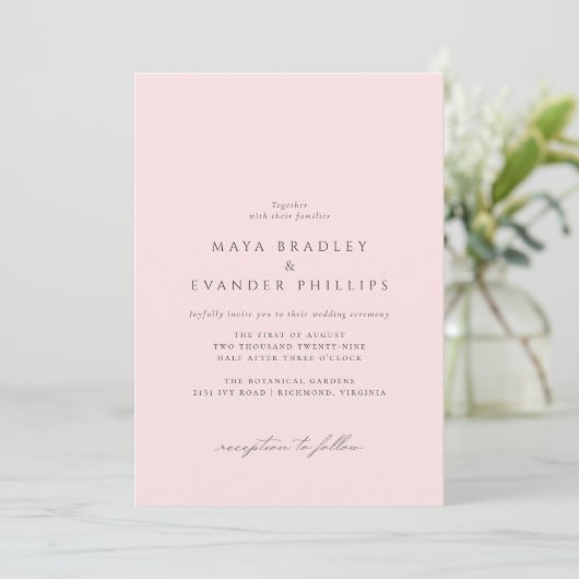 Invitation Rose clair | Élégant Mariage de style classique (Debout devant)