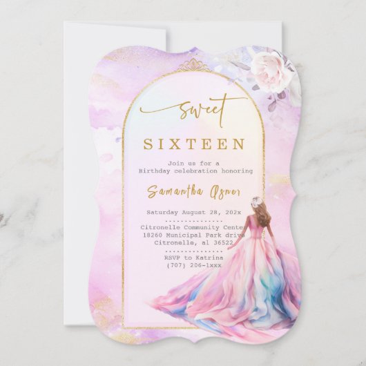 Invitation Rose Clair et Or Sweet Seize Ans (Devant)