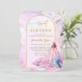 Invitation Rose Clair et Or Sweet Seize Ans (Debout devant)