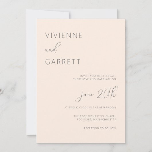 Invitation Rose clair minimaliste moderne Mariage simple (Devant)