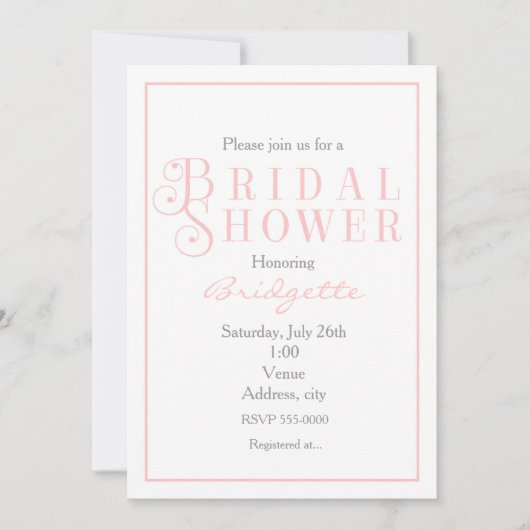 Invitation rose clair pour douche de mariée (Devant)