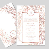Invitation Rose classique Dusty or Monogramme Mariage de cour