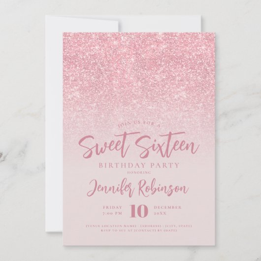 Invitation Rose classique Parties scintillant en or Blush Pho (Devant)