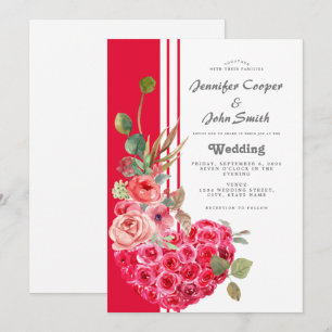 Invitation Rose cœur floral moderne mariage aquarelle chic