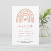 Invitation Rose Coeur mignon fille Boho Baby shower arc-en-ci (Debout devant)