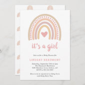 Invitation Rose Coeur mignon fille Boho Baby shower arc-en-ci (Devant / Derrière)